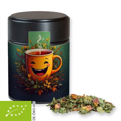 Organic herbal tea happiness, ca. 50g, metal tin midi black