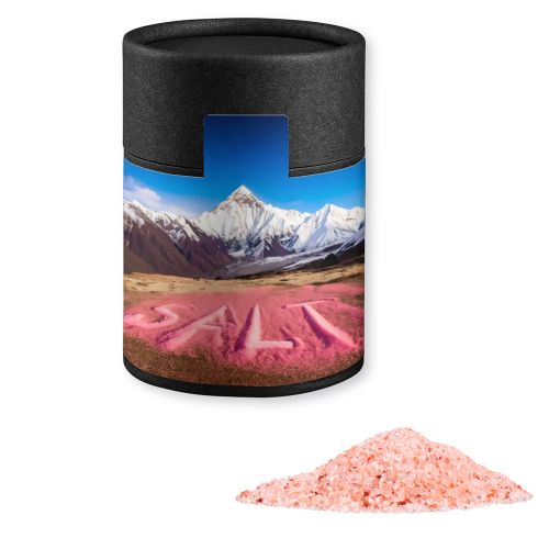 Pink crystal salt, ca. 135g, cardboard can midi black