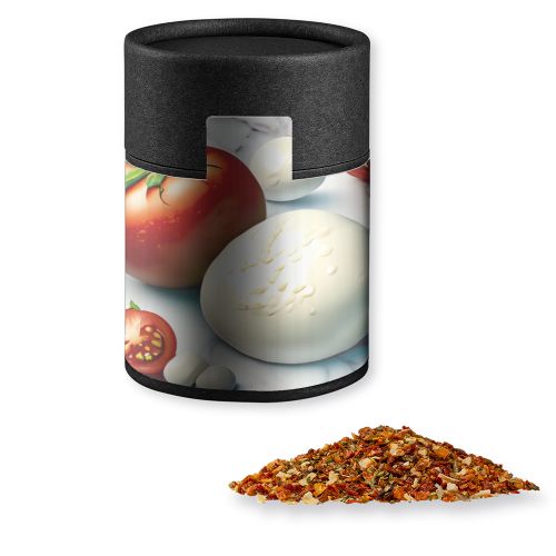 Tomato mozzarella spice, ca. 50g, cardboard can midi black