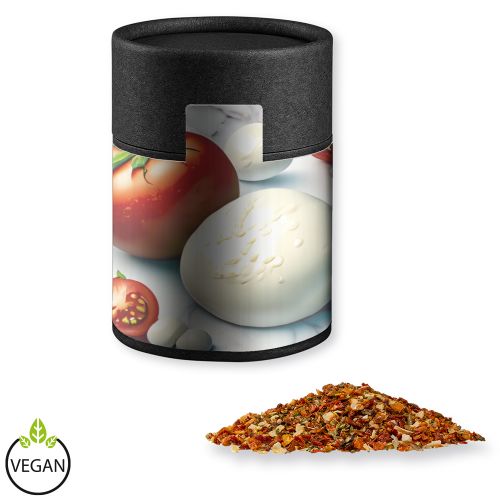 Tomato mozzarella spice, ca. 50g, cardboard can midi black