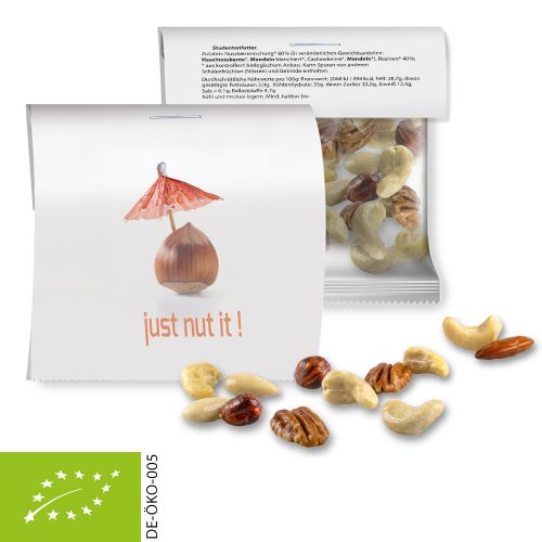 Organic nut mix , ca. 30g, express maxi bag with promotional flyer
