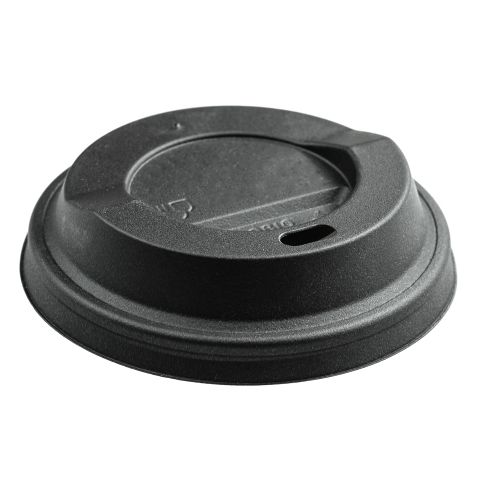 Packaging, ca. 1g, Compostable lids for cups black 80mm