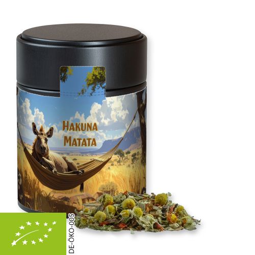 Organic rooibos tea relaxation time, ca. 50g, metal tin midi black