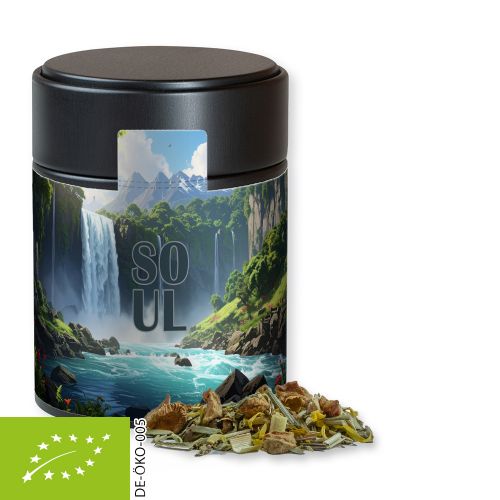 Organic herbal tea peace of mind, ca. 30g, metal tin midi black