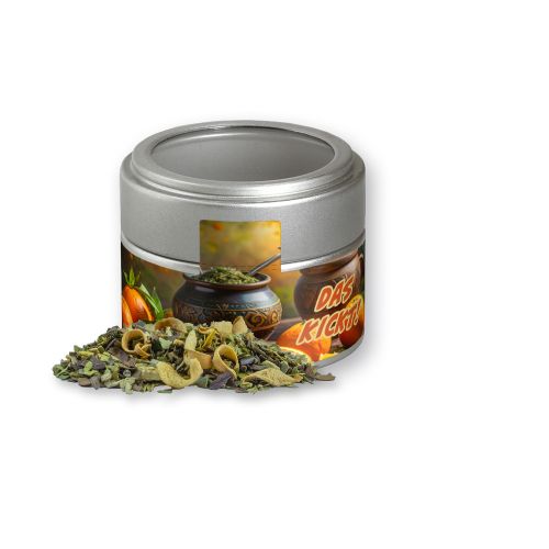 Mate tea orange, ca. 19g, metal tin mini silver with window