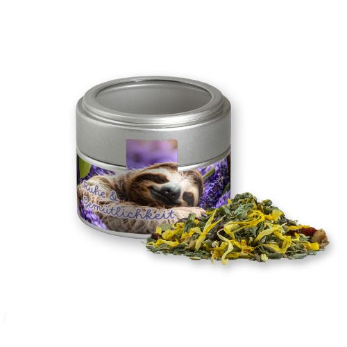 Herbal tea lavender, ca. 15g, metal tin mini silver with window