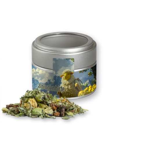 Herbal tea mountain tea & citrus, ca. 20g, metal tin mini silver with window