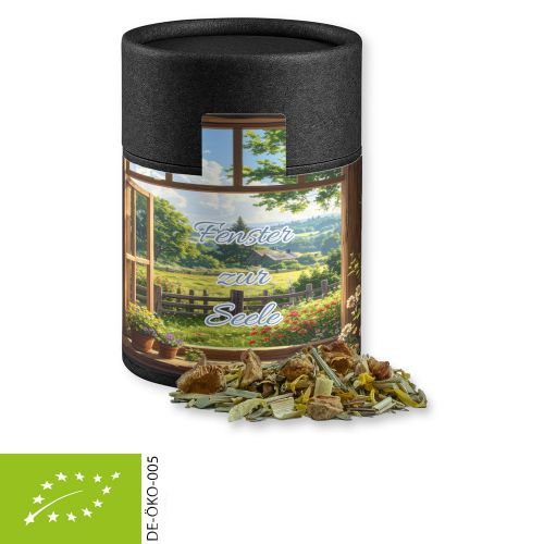Organic herbal tea peace of mind, ca. 27g, cardboard can midi black