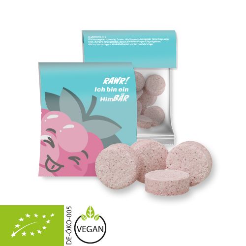 Organic raspberry drops, ca. 15g, express midi bag with promotional flyer