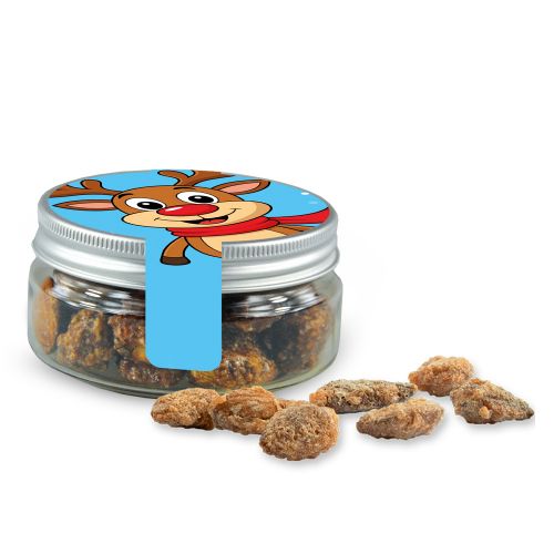 Burnt almonds with no added sugar, ca. 60g, mini sweet jar with label