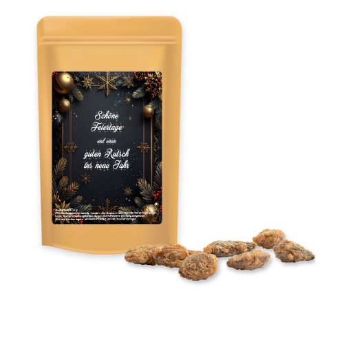 Burnt almonds with no added sugar, ca. 30g, mini stand up pouch with label