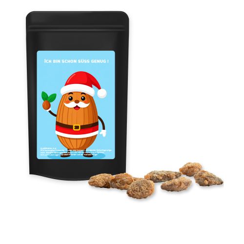 Burnt almonds with no added sugar, ca. 30g, mini stand up pouch black with label