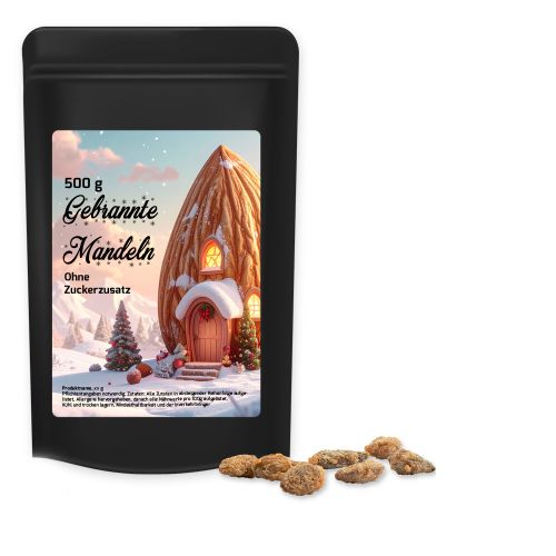 Burnt almonds with no added sugar, ca. 500g, maxi stand up pouch black with label
