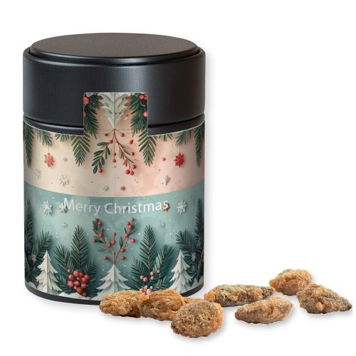 Burnt almonds with no added sugar, ca. 100g, metal tin midi black